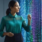 AI 활용 데이터 시각화 - **AI Deciphering Complex Data into Clear Insights**
    A highly detailed, realistic image of a fema...