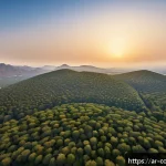 AI 활용 기후변화 대응 - A futuristic aerial view of a vast forest in the Arabian Peninsula monitored by drones equipped with...