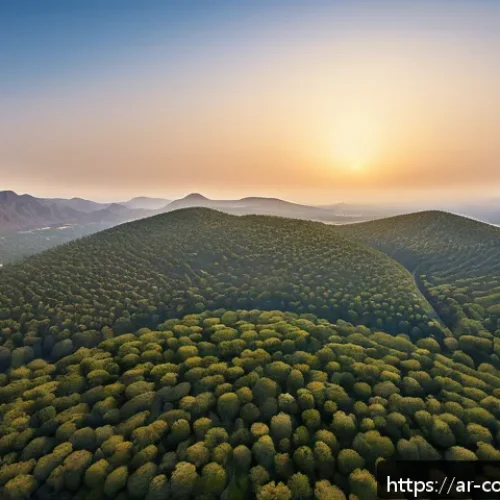 AI 활용 기후변화 대응 - A futuristic aerial view of a vast forest in the Arabian Peninsula monitored by drones equipped with...
