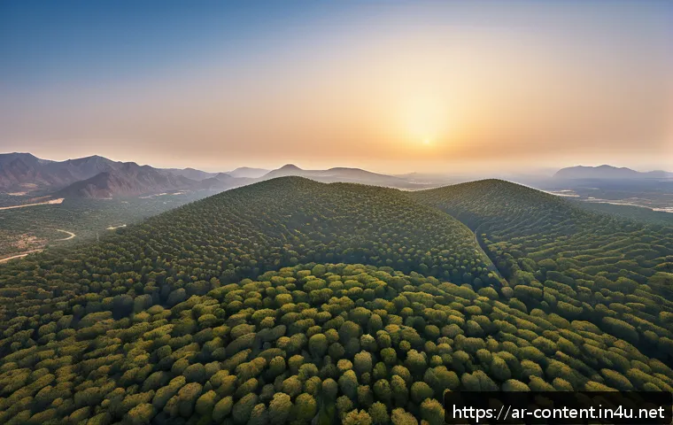AI 활용 기후변화 대응 - A futuristic aerial view of a vast forest in the Arabian Peninsula monitored by drones equipped with...