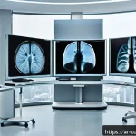 AI 기반 헬스케어 솔루션 - A modern Arab hospital radiology department showcasing advanced deep learning AI systems analyzing h...